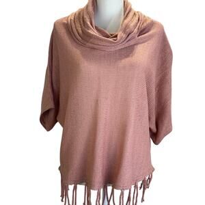 Y2K Fringe cowl neck mauve Sweater with metallic threads woven throughout Sz M
